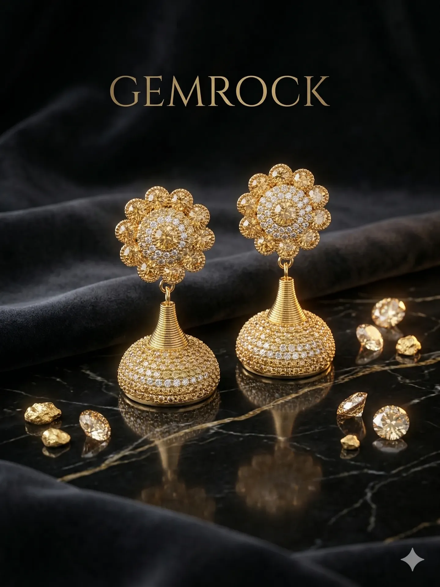 Golden Sunburst Pave Jhumkas